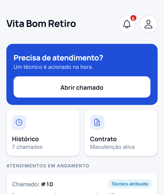 Aplicativo do cliente: abrir chamado e acompanhar atendimentos